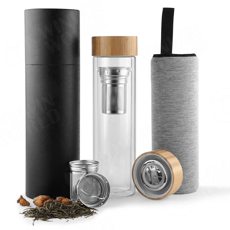 Double Wall Glass Tea Infuser Bottle - Insulated Borosilicate - BM-G008 - Detail View 4