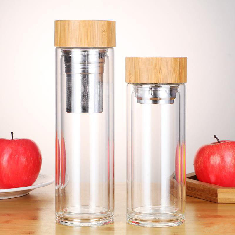 Double Wall Glass Tea Infuser Bottle - Insulated Borosilicate - BM-G008 - Detail View 3