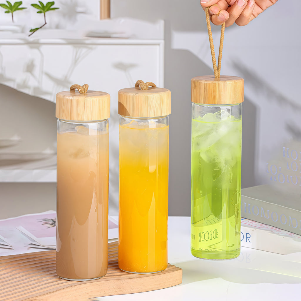 Wide-mouth glass hydration bottle with secure leak-proof lid