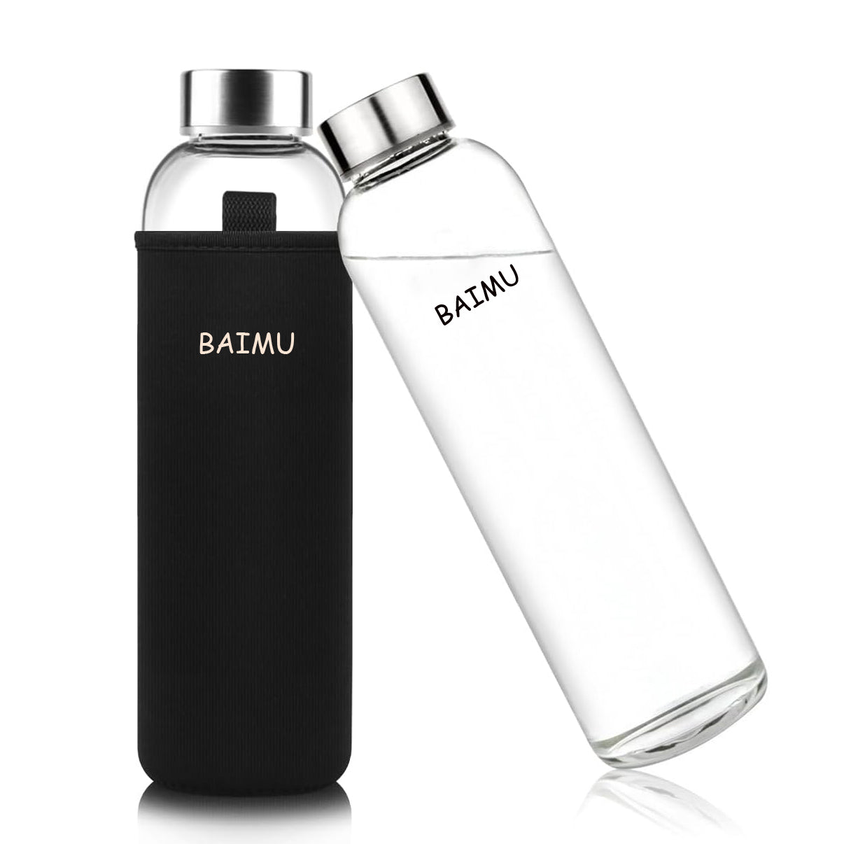 Premium borosilicate glass water bottle with bamboo lid and straw
