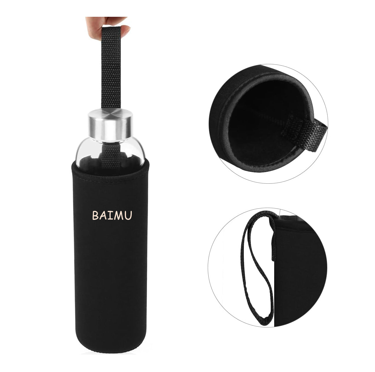 Premium Borosilicate Glass Water Bottle - Durable & Eco-Friendly - BM-G003 - Detail View 3