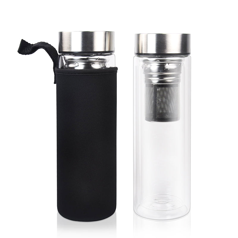 Double Wall Glass Tea Infuser Bottle - Insulated Borosilicate - BM-G008 - Detail View 2
