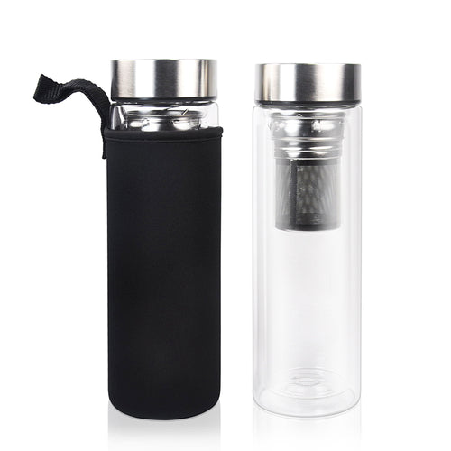 Double Wall Glass Tea Infuser Bottle - Insulated Borosilicate - BM-G008 - Detail View 2